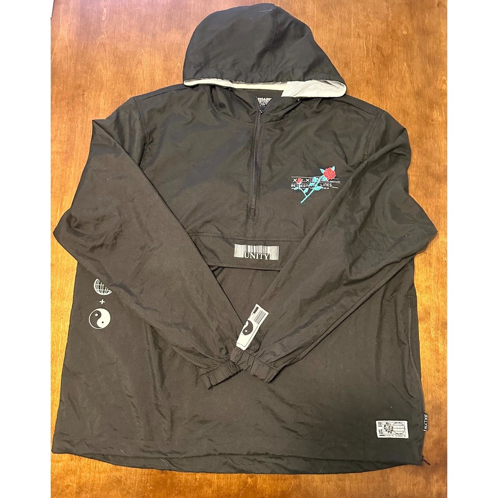 Brooklyn Windbreaker Jacket Mens 2XL Black Graphic Print Mesh Lined Half Zip